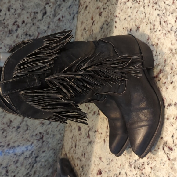🫶8Vintage Fringed Leather Black Boots - Picture 3 of 7